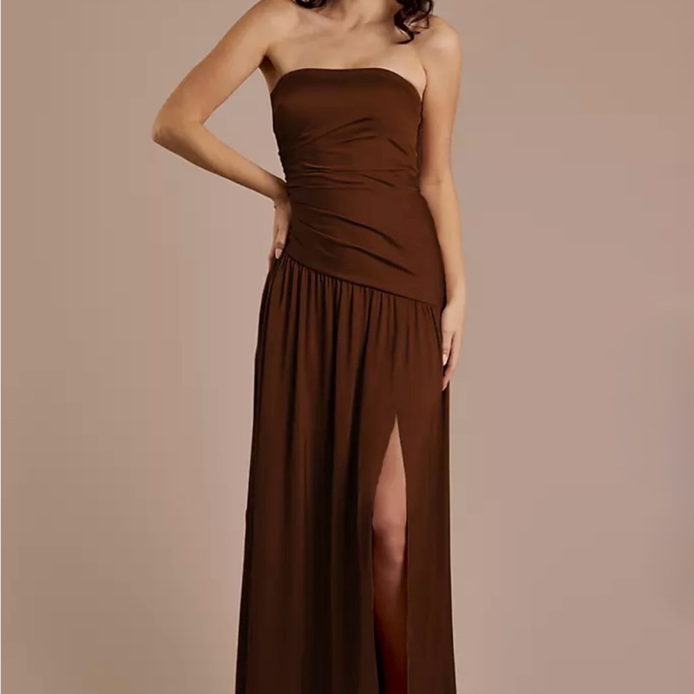 Satin Strapless Drop Waist Dress